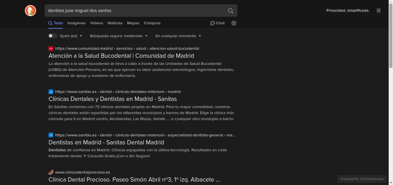 Resultados de búsqueda en DuckDuckGo con Start>